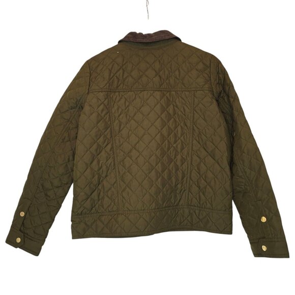 J.CREW Quilted Green Barn Jacket Corduroy Collar Gold Button Down Fill Women Med - Picture 7 of 15